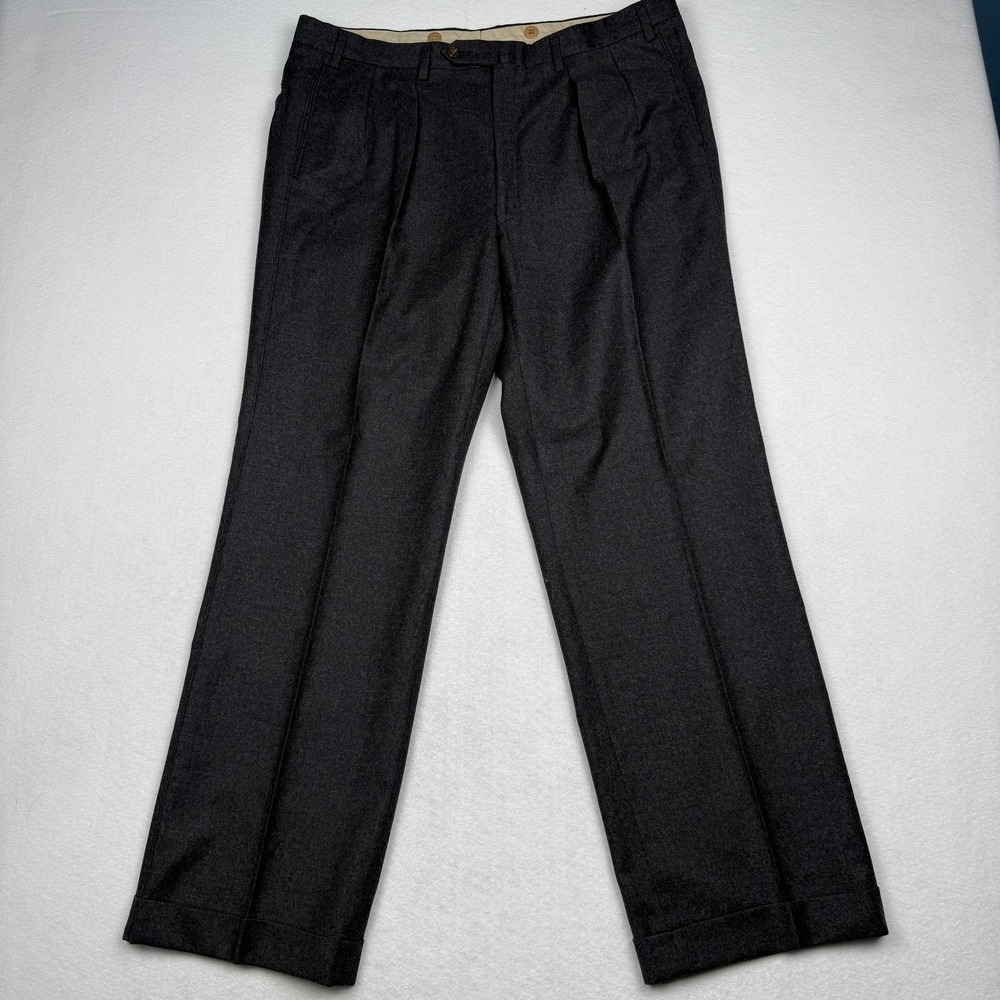 Paul Stuart Dress Pants Mens 36x31 Gray Cashmere Pleated Cuffed Flannel